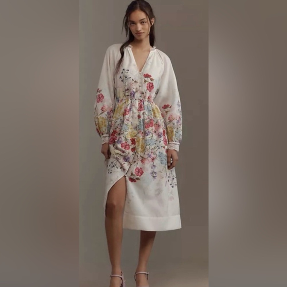 Floral Long Sleeve Dress Anthropologie let me be sz S